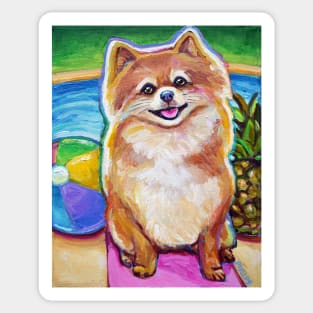 Super Cute Poolside Pomeranian by Robert Phelps Sticker